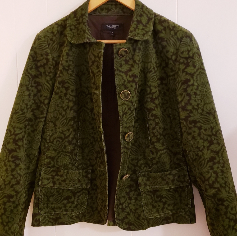 Talbots Women Jacket Size 6 Green Brown Soft Velvet Corduroy Cotton Spandex Blnd - Picture 5 of 12
